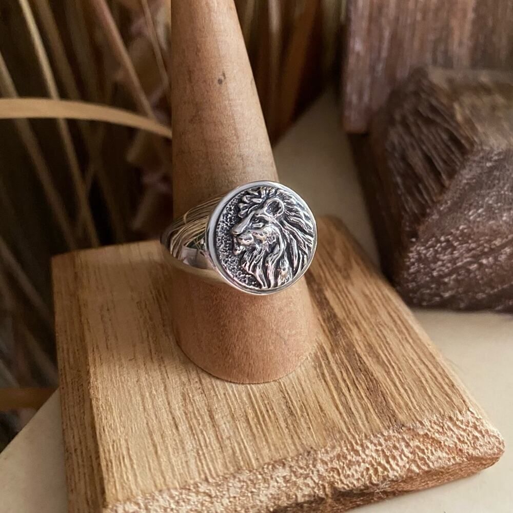 Sterling Silver Lion Head Signet Ring Unisex Ring